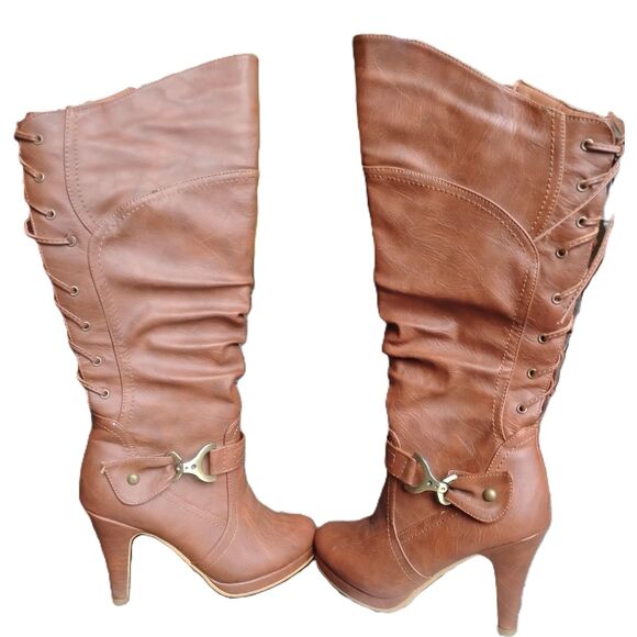 Top Moda Women's Size 5 Brown Faux Leather Heeled Boots- NWOT - Picture 4 of 10